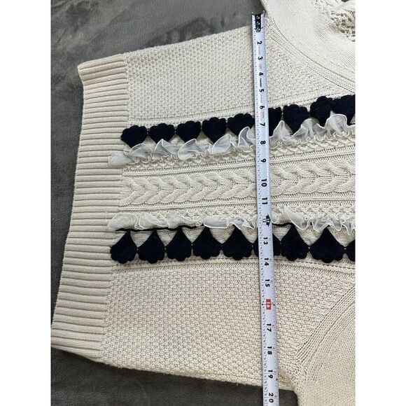 J Crew Cream wool blend cable knit sweater with navy ruffles XS - Picture 7 of 11